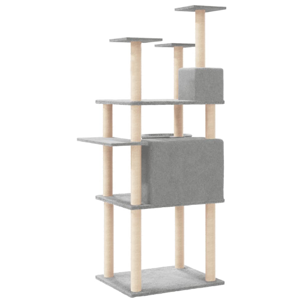 NNEVL Cat Tree with Sisal Scratching Posts Light Grey 166 cm
